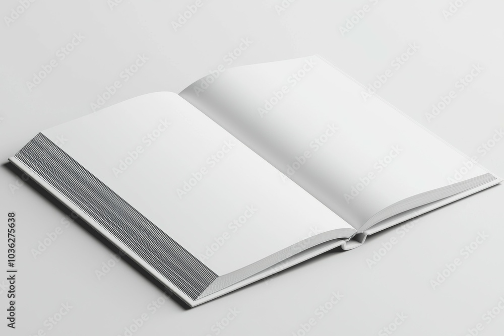 An open blank book resting on a clean surface with soft shadows in a well-lit environment An open blank book resting on a clean surface with soft shadows in a well-lit environment
