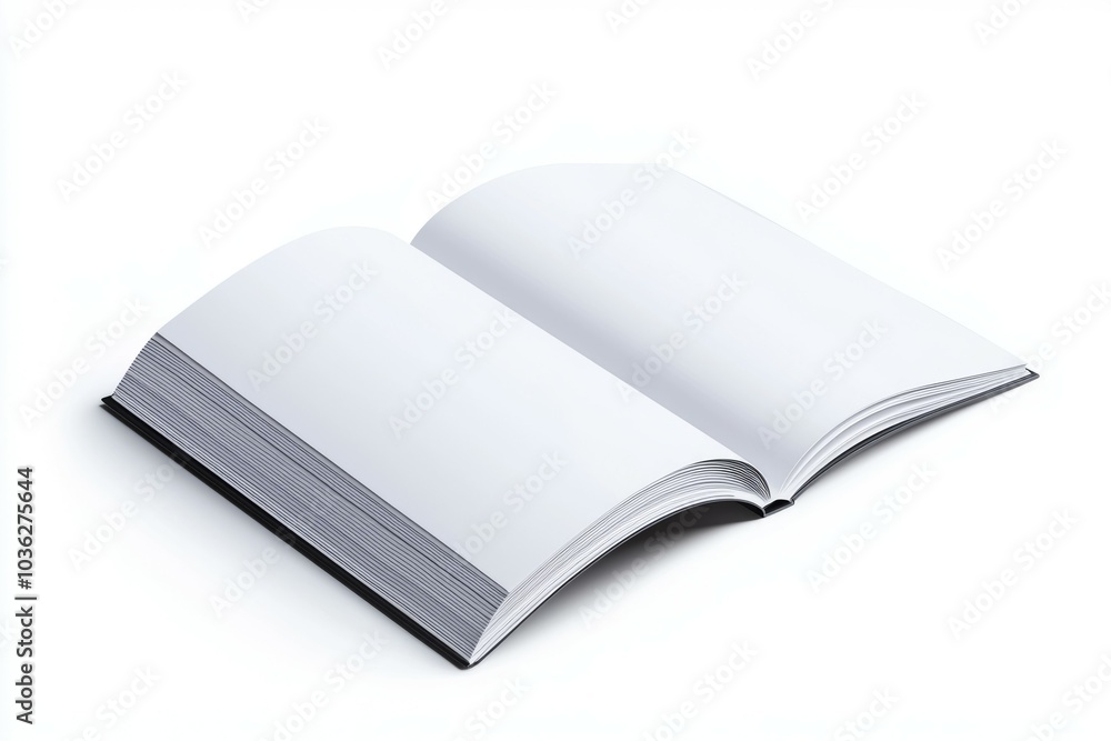 Open blank book on white background inviting creativity and inspiration in a minimalist setting Open blank book on white background inviting creativity and inspiration in a minimalist setting
