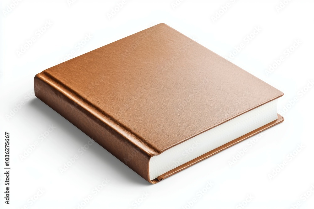 A sleek copper-colored book lying flat on a clean surface with a minimalist design and crisp white pages A sleek copper-colored book lying flat on a clean surface with a minimalist design and crisp white pages