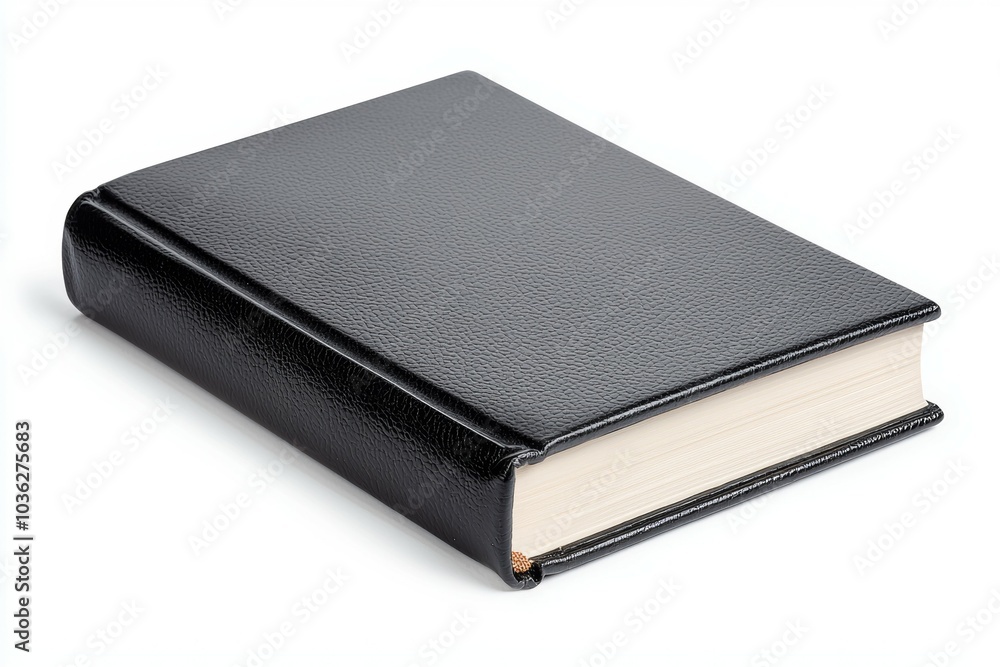A classic black leather-bound book resting on a surface, showcasing its elegant design and quality craftsmanship A classic black leather-bound book resting on a surface, showcasing its elegant design and quality craftsmanship
