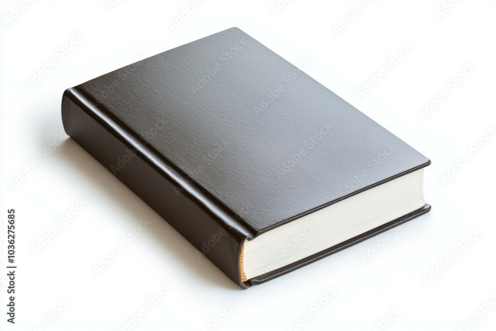 A plain black book resting on a white surface, showcasing its simple elegance and blank pages for writing or drawing A plain black book resting on a white surface, showcasing its simple elegance and blank pages for writing or drawing