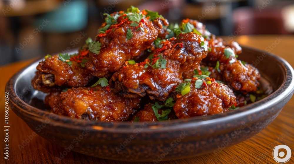 Spicy Chicken Wings with Garnish in Bowl Spicy Chicken Wings with Garnish in Bowl