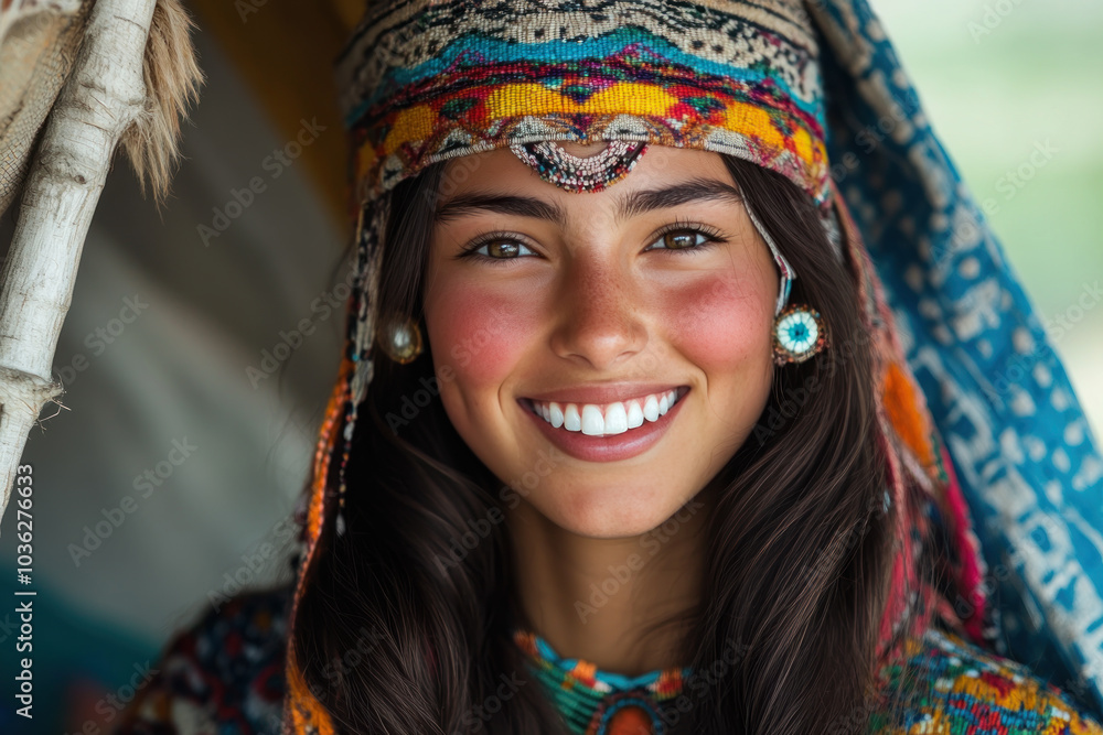 Fototapeta premium Arabian woman wearing sami gakti northern europe traditional cloth