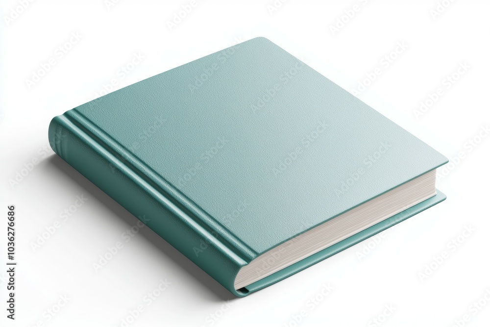 A closed turquoise book resting on a white surface with a minimalistic and modern look A closed turquoise book resting on a white surface with a minimalistic and modern look