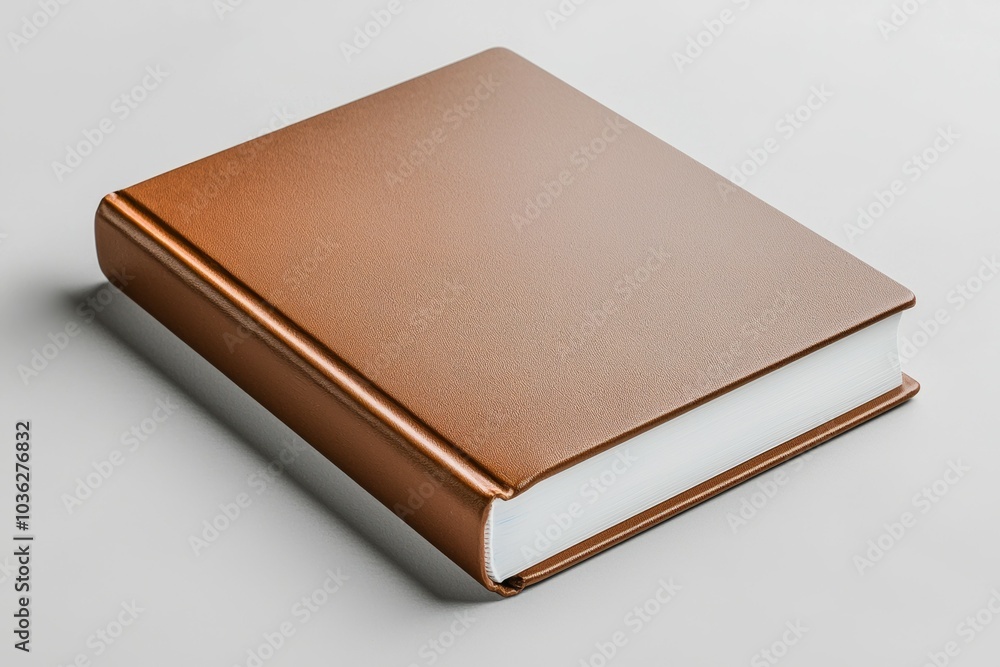 A classic brown hardcover book resting on a light background, inviting readers to explore its contents A classic brown hardcover book resting on a light background, inviting readers to explore its contents