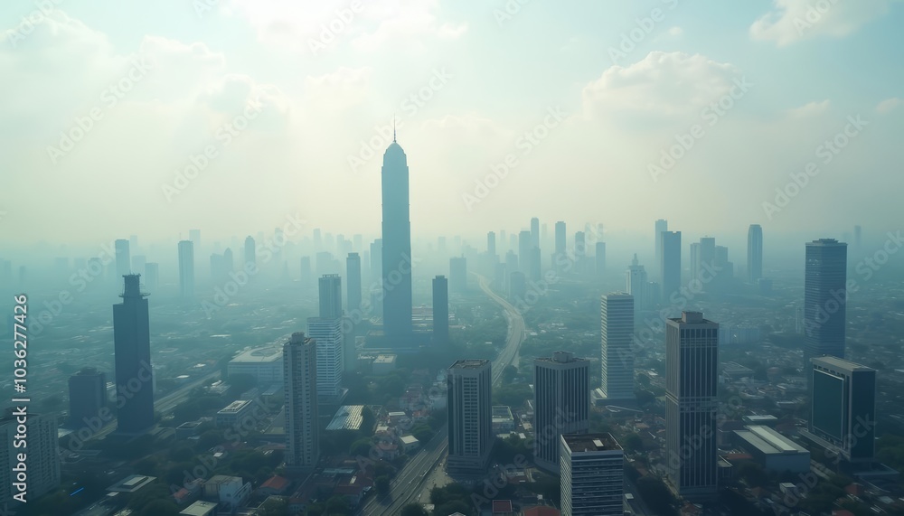 Fototapeta premium Elevated view of a bustling city skyline
