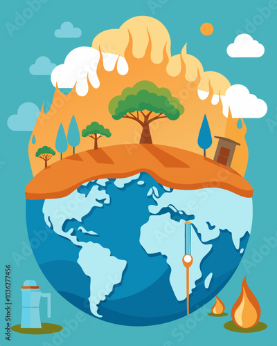 Droughts and water scarcity in many regions of the world are becoming more frequent due to climate change and further aggravated by contamination of water sources from industrial. Vector illustration