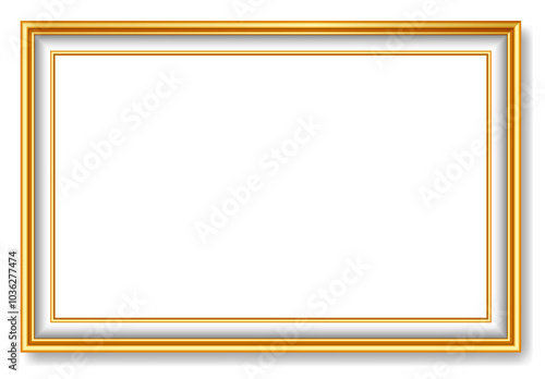 An Illustration elegant gold picture frame super realistic shape. Approximate frame size 330x220 cm, resolution 72 dpi. This image is NOT generated by Ai. The vector version is available in my gallery