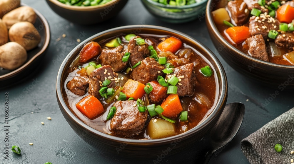 Hearty Beef Stew with Colorful Vegetables and Herbs Hearty Beef Stew with Colorful Vegetables and Herbs