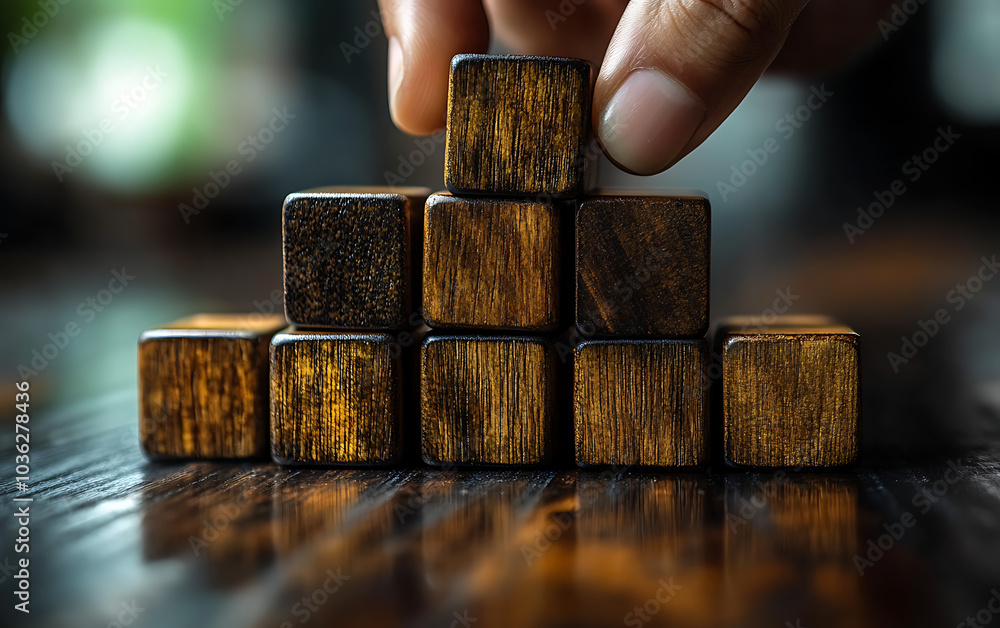 Business Growth: Hand Stacking Wood Blocks for Success Business Growth: Hand Stacking Wood Blocks for Success