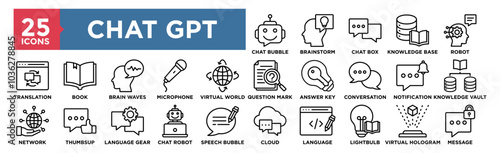 Chat GPT icon collection set. Containing design technology, bot, digital, chat, robot, artificial, intelligence