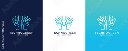 Technology tree electrical circuit digital Technology logo design vector icon illustration