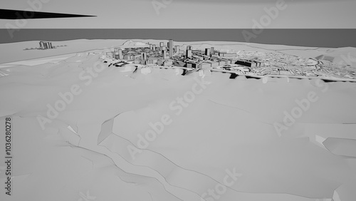 grayscale city and town 3d render