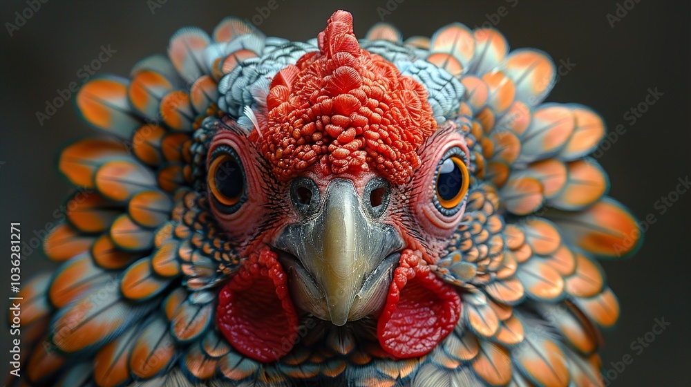 Close Up Portrait of a Rooster with Vibrant Feathers Close Up Portrait of a Rooster with Vibrant Feathers