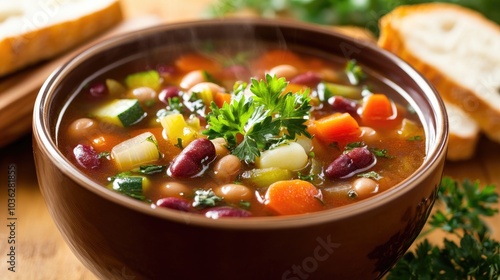 Fresh Vegetable Soup in a Rustic Bowl