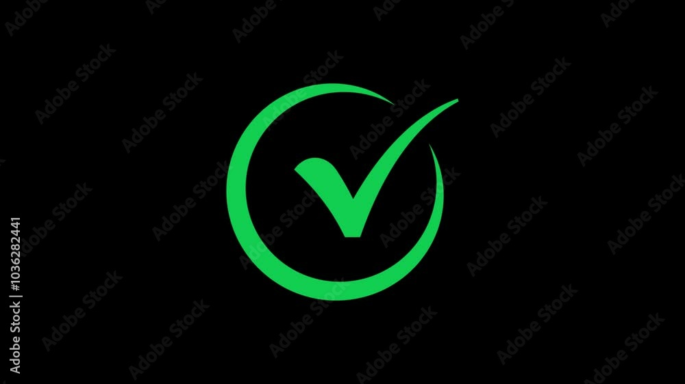 Animated flat voting icon with simple motion at alpha png background. uccess, correct sign.
White check mark in green circle black background. Check mark icon animation on black background. Animated flat voting icon with simple motion at alpha png background. uccess, correct sign.
White check mark in green circle black background. Check mark icon animation on black background.