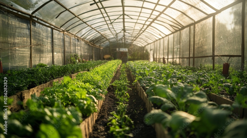 A solar-powered greenhouse producing carbon-neutral food, promoting sustainable agriculture A solar-powered greenhouse producing carbon-neutral food, promoting sustainable agriculture