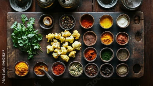 Colorful Collection of Spices and Ingredients on Table