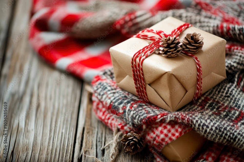 Merry Christmas theme ! Christmas presents on rustic wooden table , ai Merry Christmas theme ! Christmas presents on rustic wooden table , ai