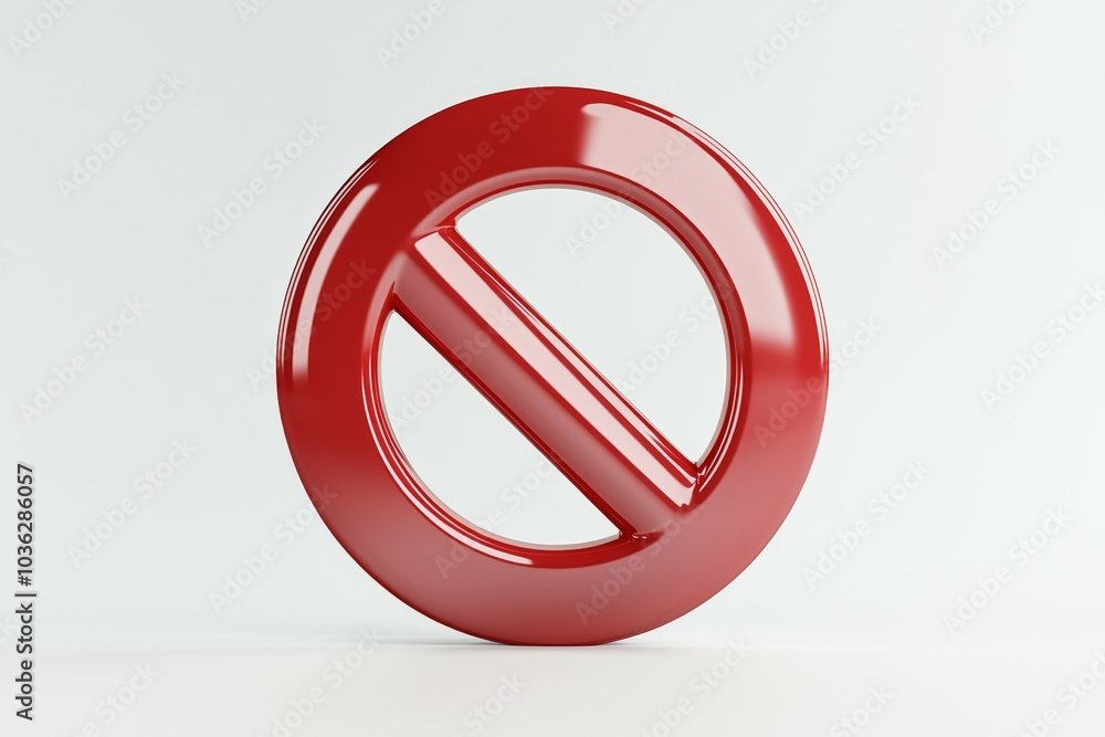 A bold red prohibition symbol against a plain white background for clear visibility and emphasis on restriction A bold red prohibition symbol against a plain white background for clear visibility and emphasis on restriction