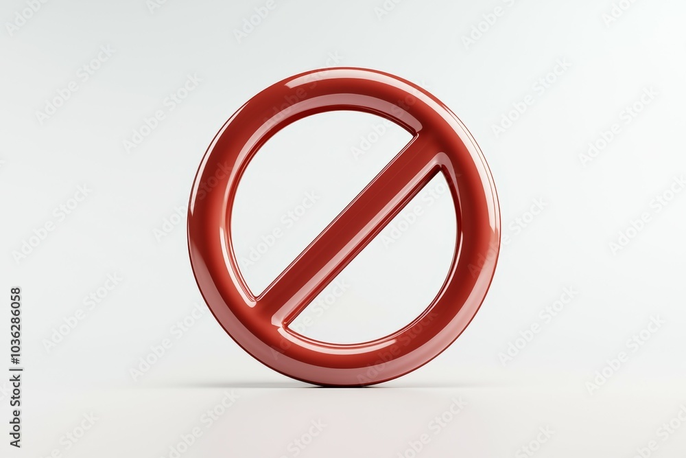 Bright red prohibition sign standing on a white surface emphasizing a clear message against certain activities Bright red prohibition sign standing on a white surface emphasizing a clear message against certain activities