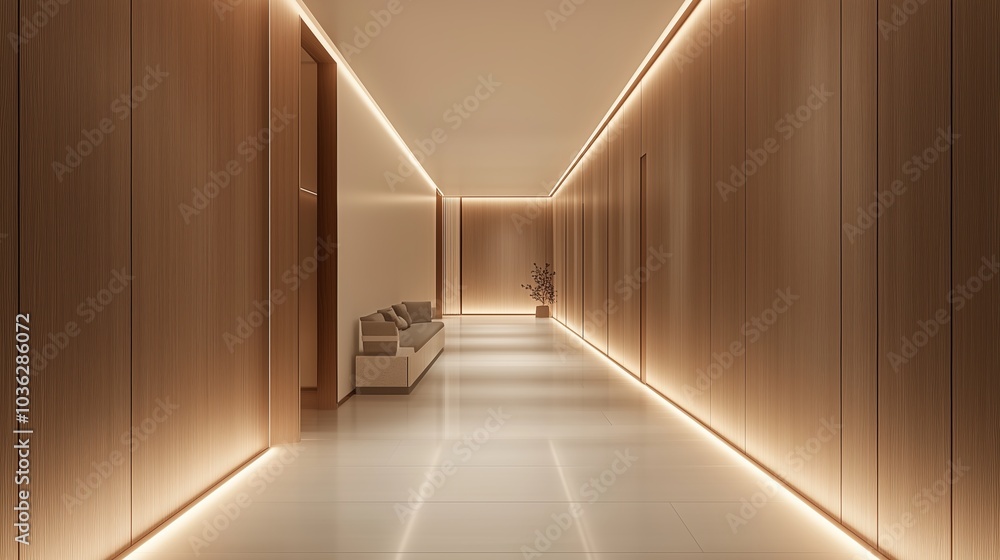 Modern minimalist interior design, featuring white and oak wood colors. Modern minimalist interior design, featuring white and oak wood colors.