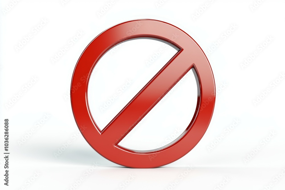 Red prohibition symbol displayed prominently on a white background, conveying a message of restriction or caution Red prohibition symbol displayed prominently on a white background, conveying a message of restriction or caution