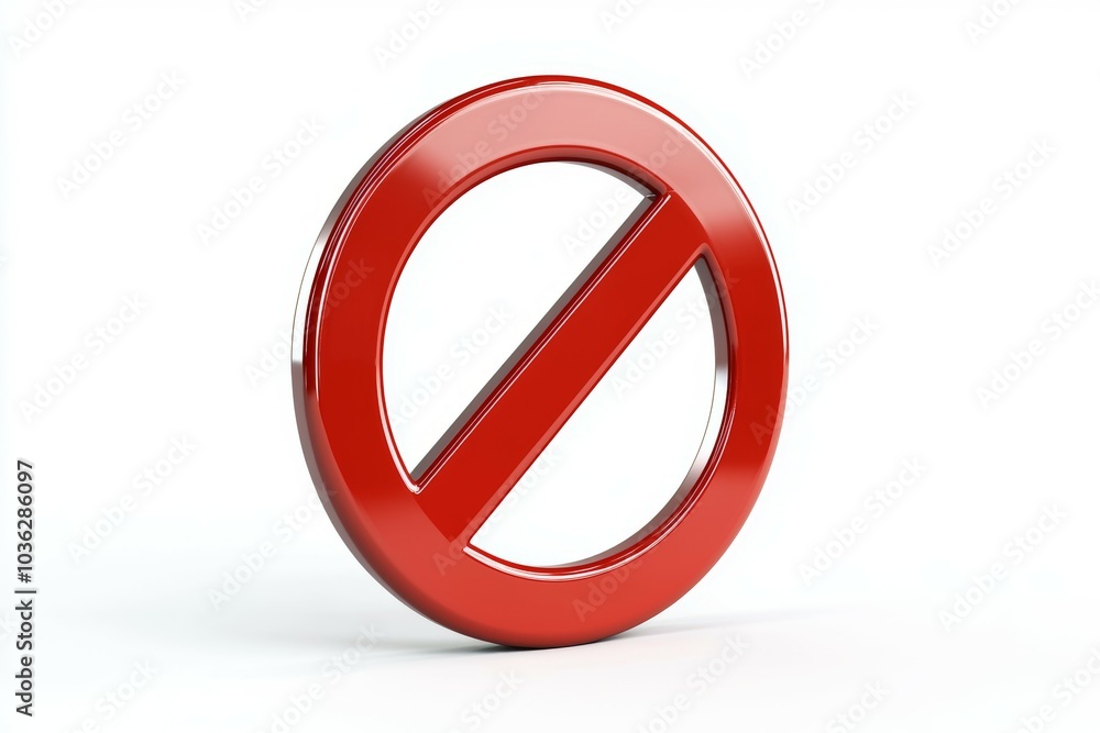 Bright red circular prohibition sign symbolizing restriction against certain actions or behaviors on a white background Bright red circular prohibition sign symbolizing restriction against certain actions or behaviors on a white background