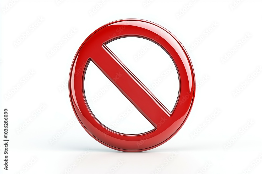 A bold red no symbol stands against a simple white background, conveying a clear message of prohibition and restriction A bold red no symbol stands against a simple white background, conveying a clear message of prohibition and restriction