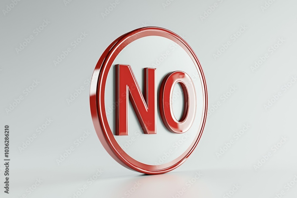 Obraz premium A bold red and white 3D graphic depicting the word no against a minimalist backdrop
