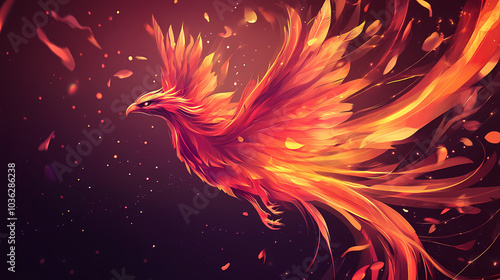 The fire-blazing phoenix is a beautiful mythical creature. Mystic Phoenix. Illustration photo