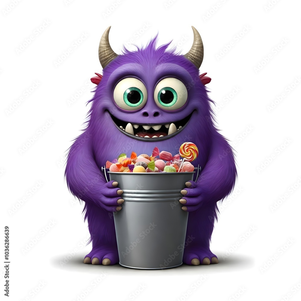 Adorable Purple Monster Enjoying a Sweet Candy Feast Adorable Purple Monster Enjoying a Sweet Candy Feast