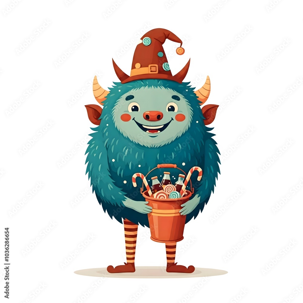 Cheerful Goblin Holding Treats in Enchanted Forest Setting Cheerful Goblin Holding Treats in Enchanted Forest Setting