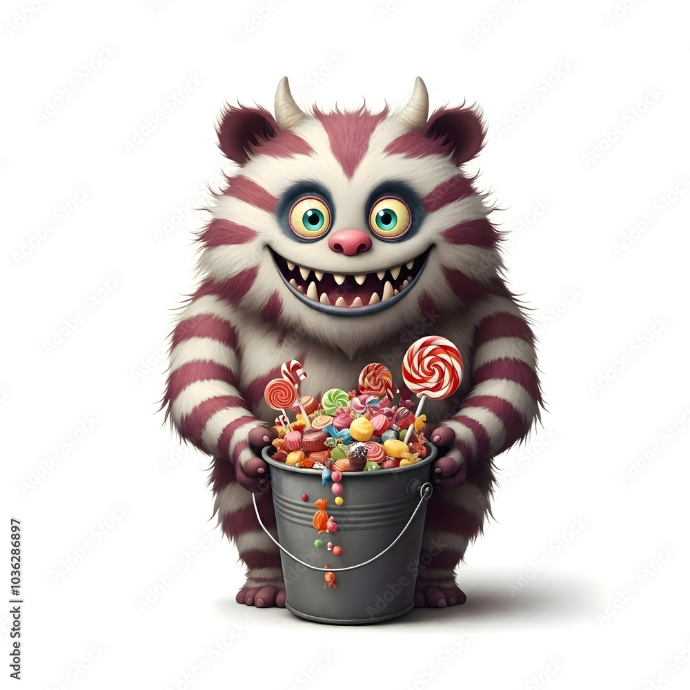 Adorable Candy Monster Holding a Bucket of Sweets and Treats Adorable Candy Monster Holding a Bucket of Sweets and Treats