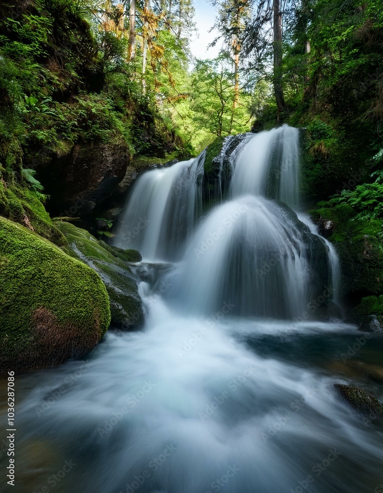 Fototapeta premium Waterfall cascades through lush forest