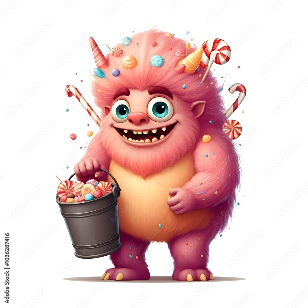 Cheerful Candy Monster Holding Sweet Treats in Joyful Bliss Cheerful Candy Monster Holding Sweet Treats in Joyful Bliss