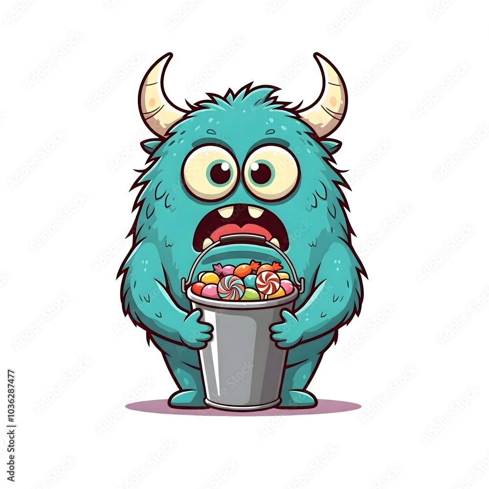 Adorable cartoon monster with a sweet tooth for candies Adorable cartoon monster with a sweet tooth for candies
