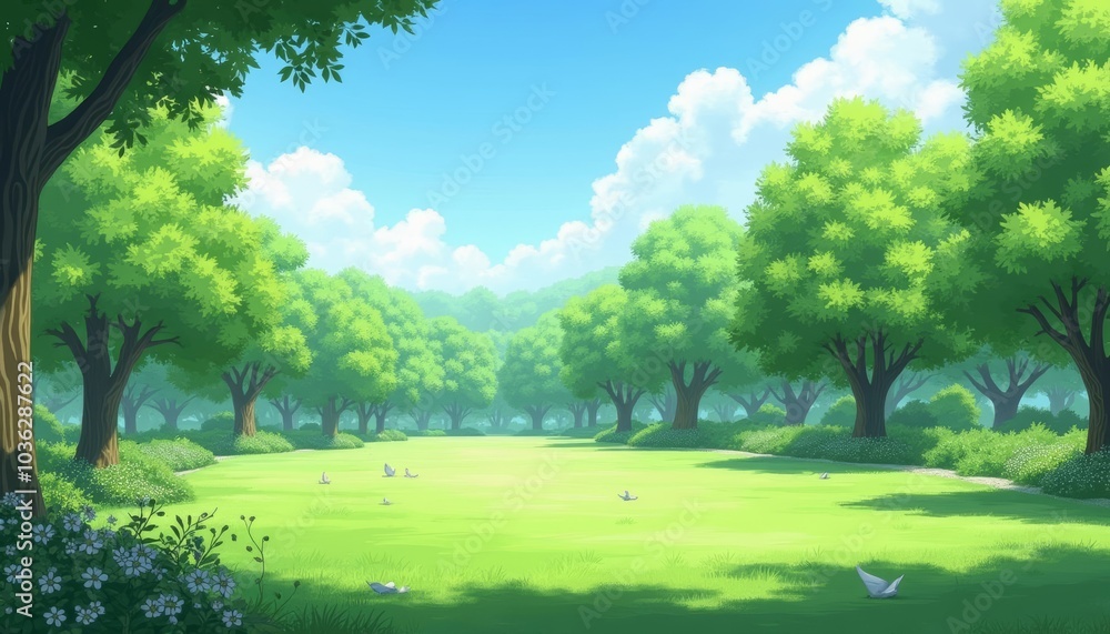 A serene park scene perfect for a peaceful day A serene park scene perfect for a peaceful day