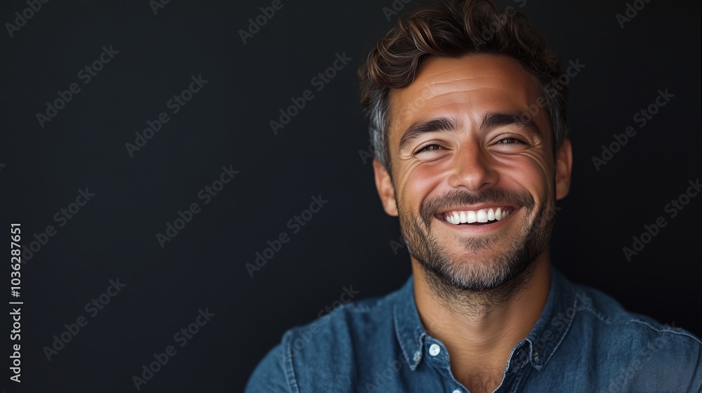 Obraz premium Portrait of a happy handsome man in a shirt with laughing