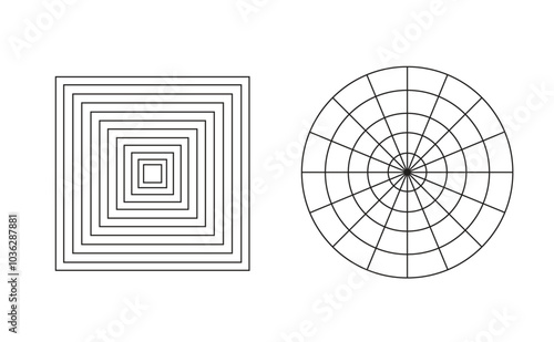 Icon element circle and square line stroke thin with blank background