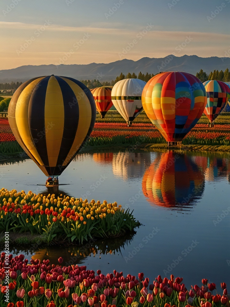 Fototapeta premium hot air balloon over the river
