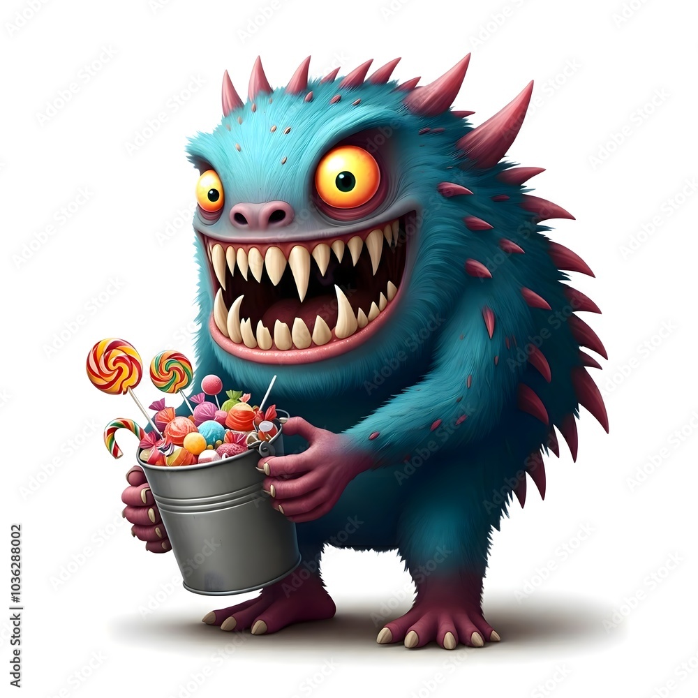 Colorful Candy-Loving Monster with a Cheeky Grin and Spikes Colorful Candy-Loving Monster with a Cheeky Grin and Spikes