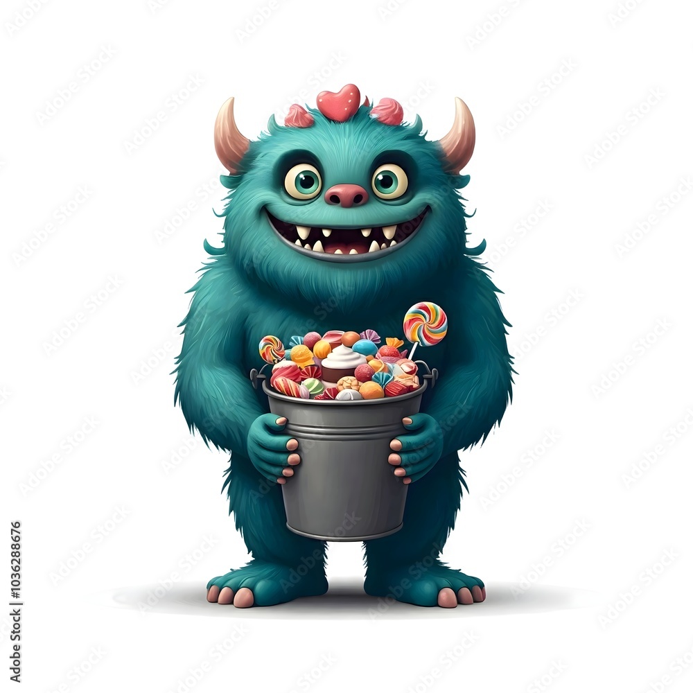 Charming Monster Holding a Bucket of Colorful Candy Treats Charming Monster Holding a Bucket of Colorful Candy Treats