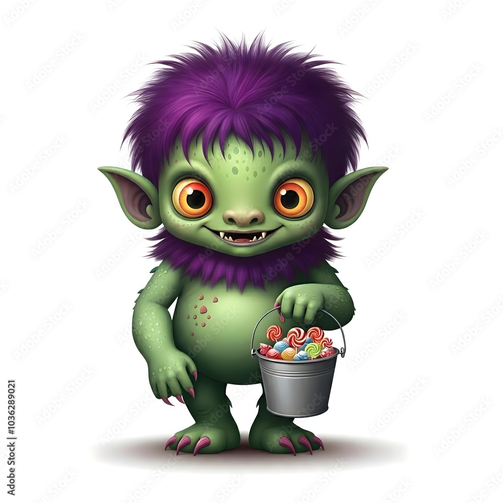 Adorable Goblin Creature with Candy Bucket of Sweets Galore Adorable Goblin Creature with Candy Bucket of Sweets Galore
