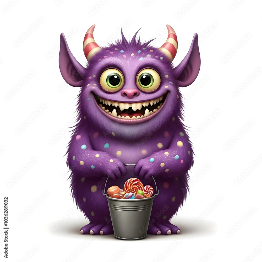 Adorable purple monster with candy offers whimsical charm Adorable purple monster with candy offers whimsical charm
