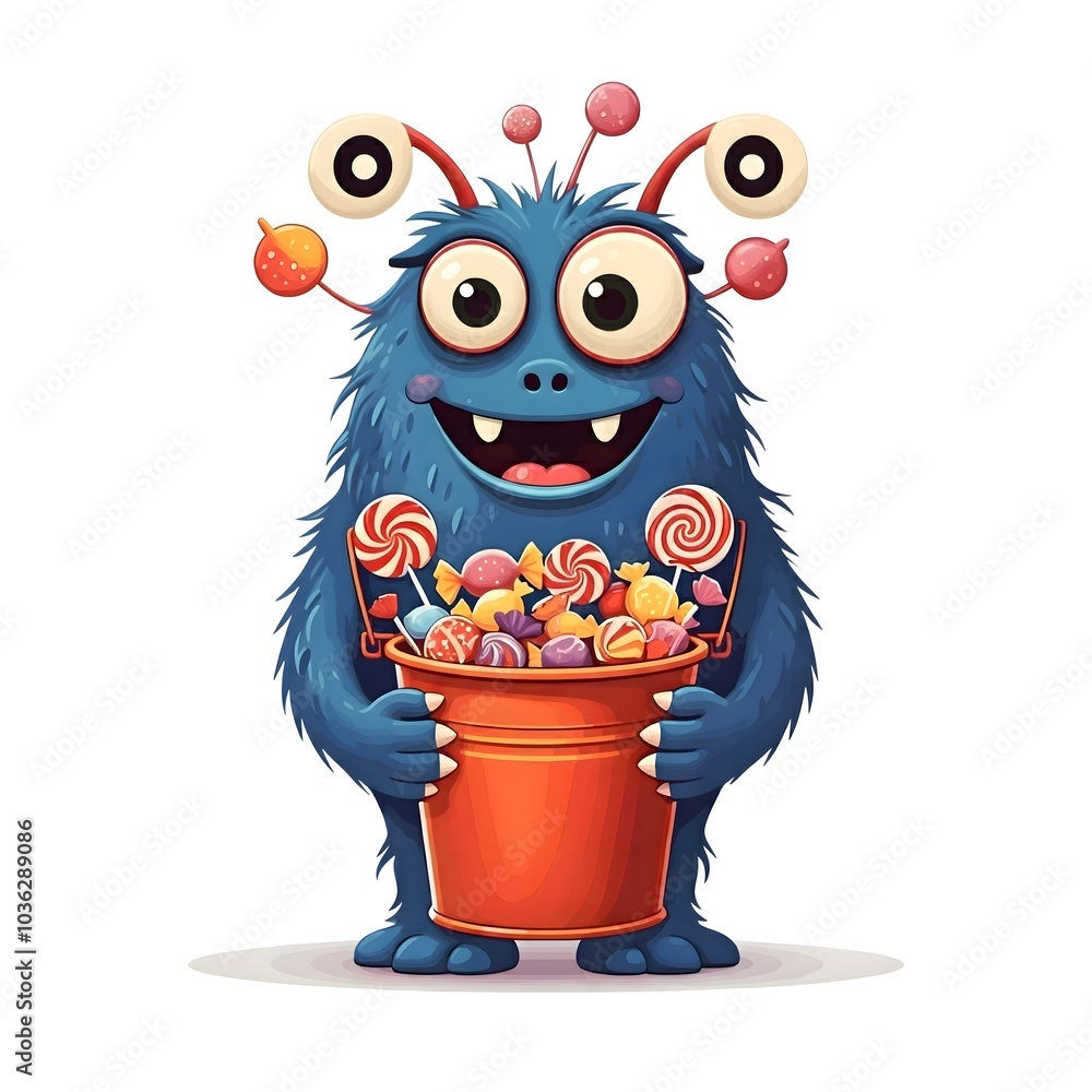 Adorable Candy-Munching Monster with Vibrant Lollipops and Sweets Adorable Candy-Munching Monster with Vibrant Lollipops and Sweets