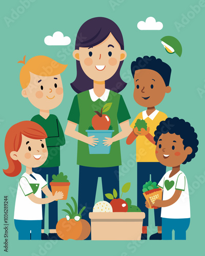 An educational program for schools that teaches students about sustainable food practices and ways to reduce food waste in their homes.. Vector illustration