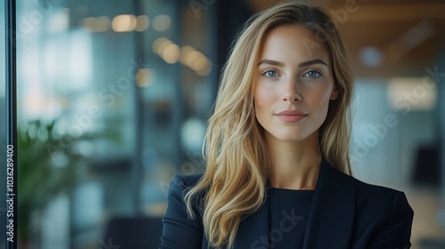 Professional businesswoman in a modern office, confidently presenting in a boardroom