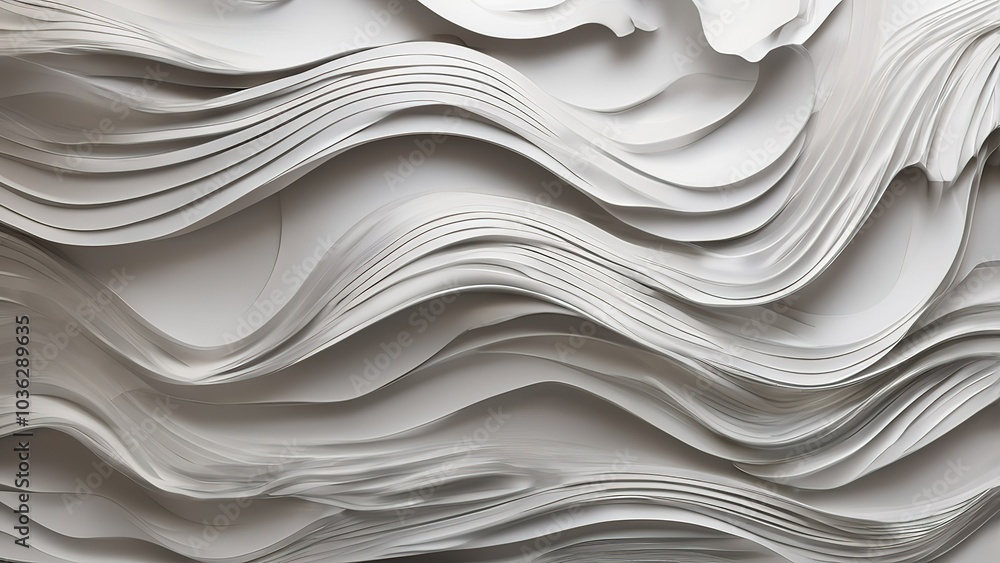 Obraz premium Abstract white waves create a textured, flowing wall design.