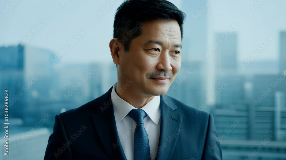 Middle-aged Chinese man with a business suit and a confident look. Video Middle-aged Chinese man with a business suit and a confident look. Video